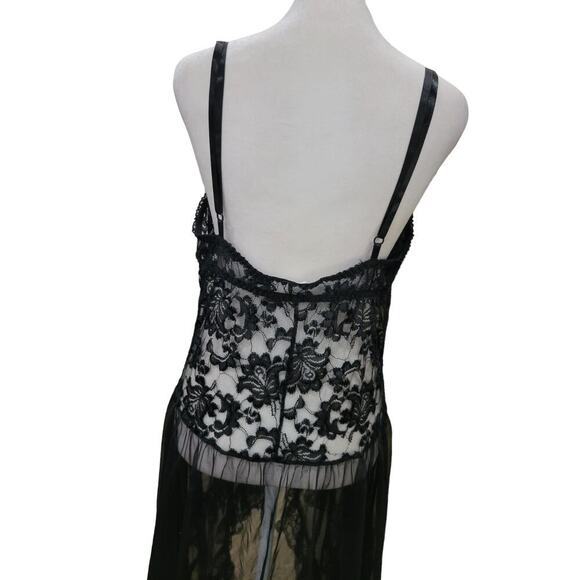Women's Gorgeous Sheer Black‎ Lace Underwire Corset Teddy with Ruffle Train - Picture 6 of 11